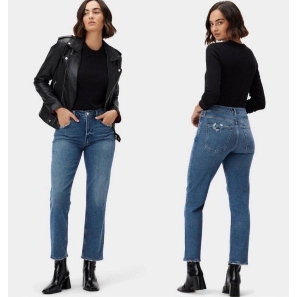 Agolde Kye Mid-Rise Straight Leg Jeans‎ 28 Crop Distressed Stretch